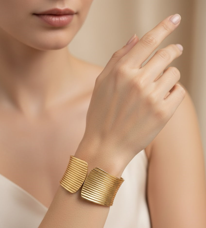 Premium Antique Copper-Finished Wide Cuff Bracelet | Textured Multi-Strand Bangle for Women