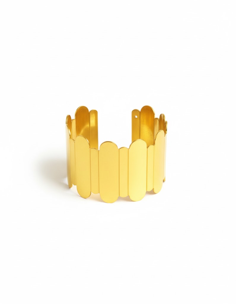 Gold Plated Scalloped Edge Cuff Bracelet - Minimalist Bold Statement Bangle