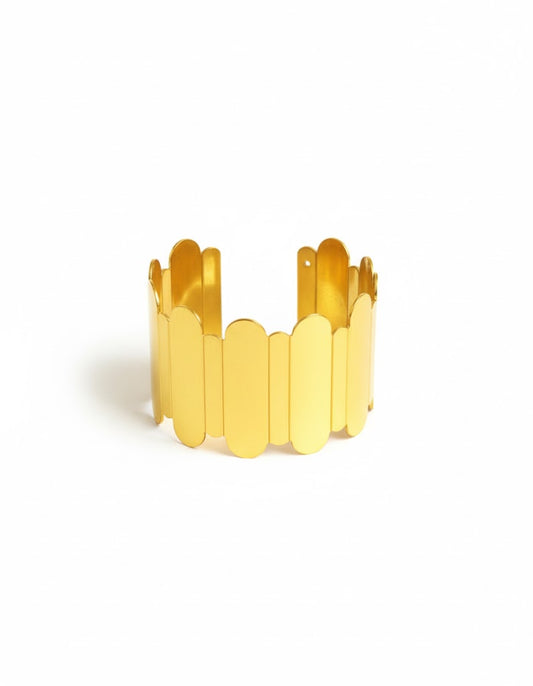 Gold Plated Scalloped Edge Cuff Bracelet - Minimalist Bold Statement Bangle