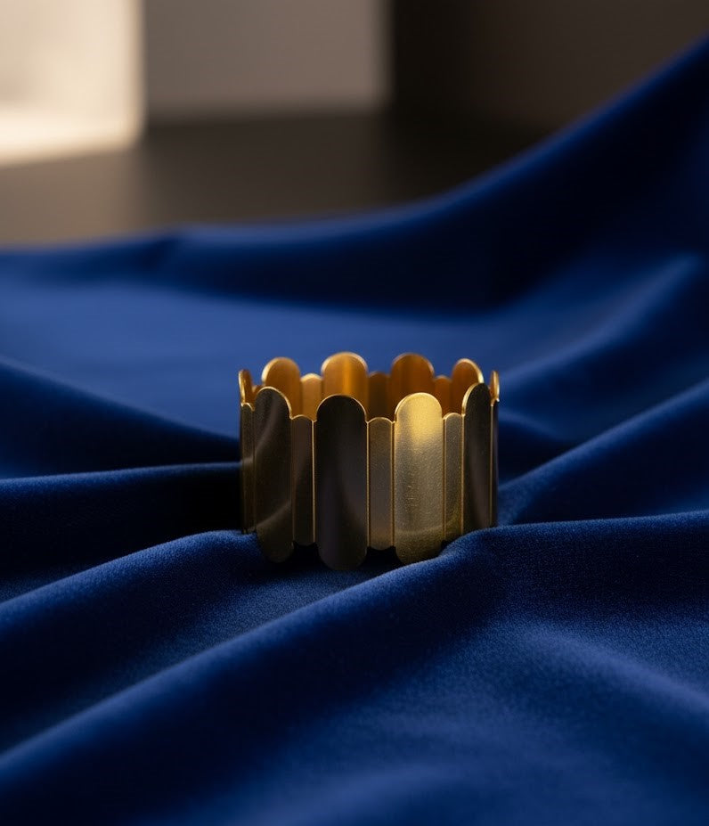 Gold Plated Scalloped Edge Cuff Bracelet - Minimalist Bold Statement Bangle