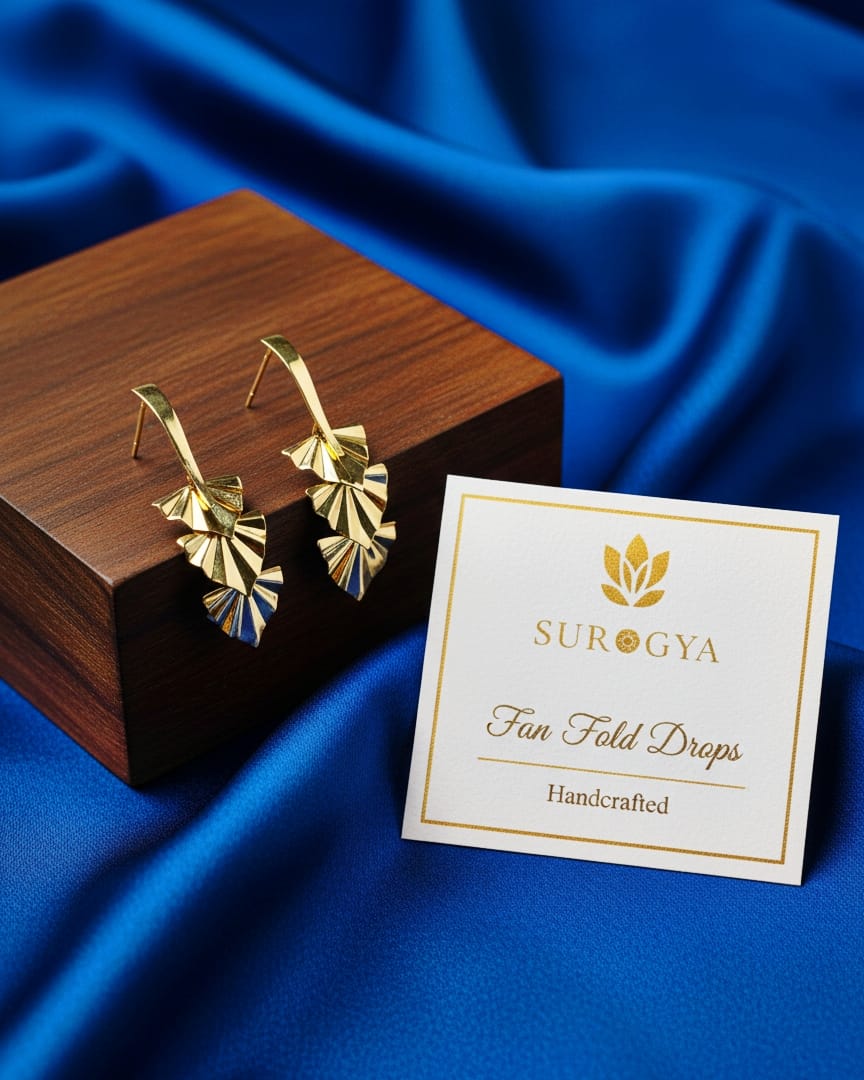 Surogya Fan Fold Drops – Handcrafted Gold-Toned Earrings