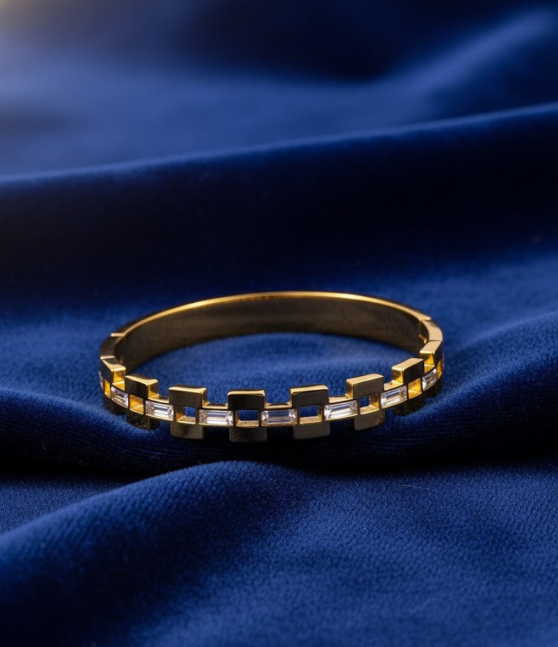Elegant Geometric Gold-Plated Bangle Bracelet with Baguette Crystals – Fine Jewelry Collection