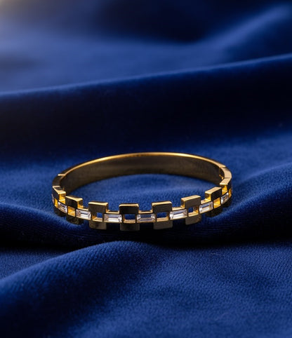 Elegant Geometric Gold-Plated Bangle Bracelet with Baguette Crystals – Fine Jewelry Collection