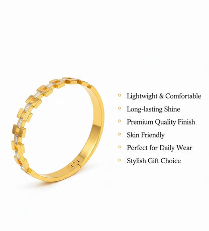 Elegant Geometric Gold-Plated Bangle Bracelet with Baguette Crystals – Fine Jewelry Collection