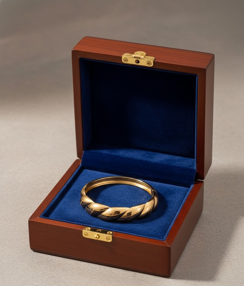 Gold Plated Twisted Rope Bangle Bracelet | Elegant Minimalist Statement Jewelry for Women