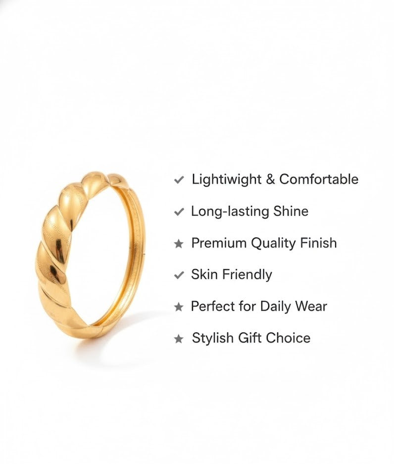 Gold Plated Twisted Rope Bangle Bracelet | Elegant Minimalist Statement Jewelry for Women