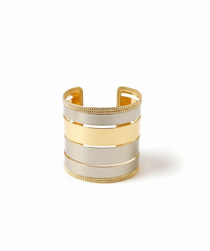 Luxury Dual-Tone Stacked Cuff Bracelet – Gold and Silver Tone Fine Jewelry for Women