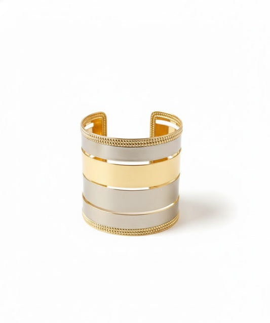Luxury Dual-Tone Stacked Cuff Bracelet – Gold and Silver Tone Fine Jewelry for Women