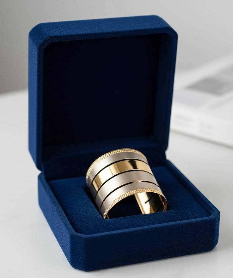 Luxury Dual-Tone Stacked Cuff Bracelet – Gold and Silver Tone Fine Jewelry for Women
