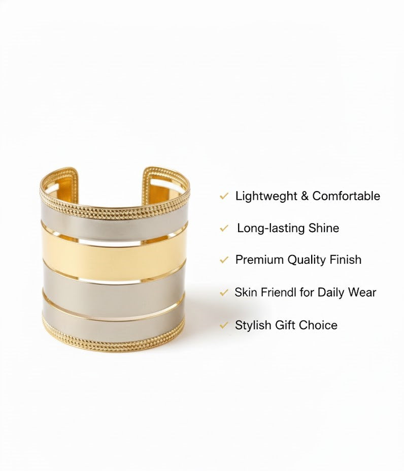 Luxury Dual-Tone Stacked Cuff Bracelet – Gold and Silver Tone Fine Jewelry for Women