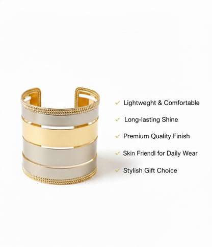 Luxury Dual-Tone Stacked Cuff Bracelet – Gold and Silver Tone Fine Jewelry for Women