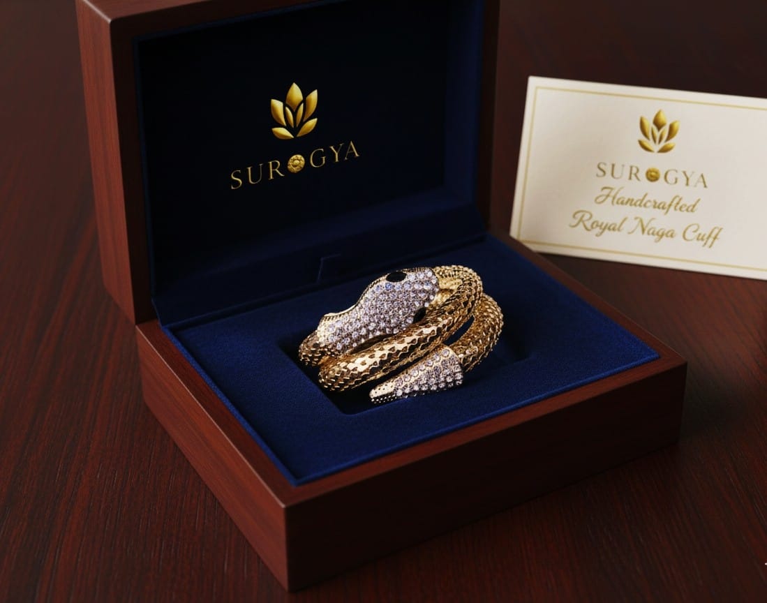 Surogya Luxury Snake-Inspired Handcrafted Adjustable Fine Jewelry Bracelet for Women - Gold-Plated with Premium Cubic Zirconia Accents