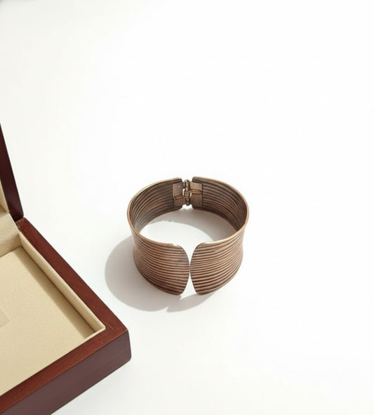 Premium Antique Copper-Finished Wide Cuff Bracelet | Textured Multi-Strand Bangle for Women