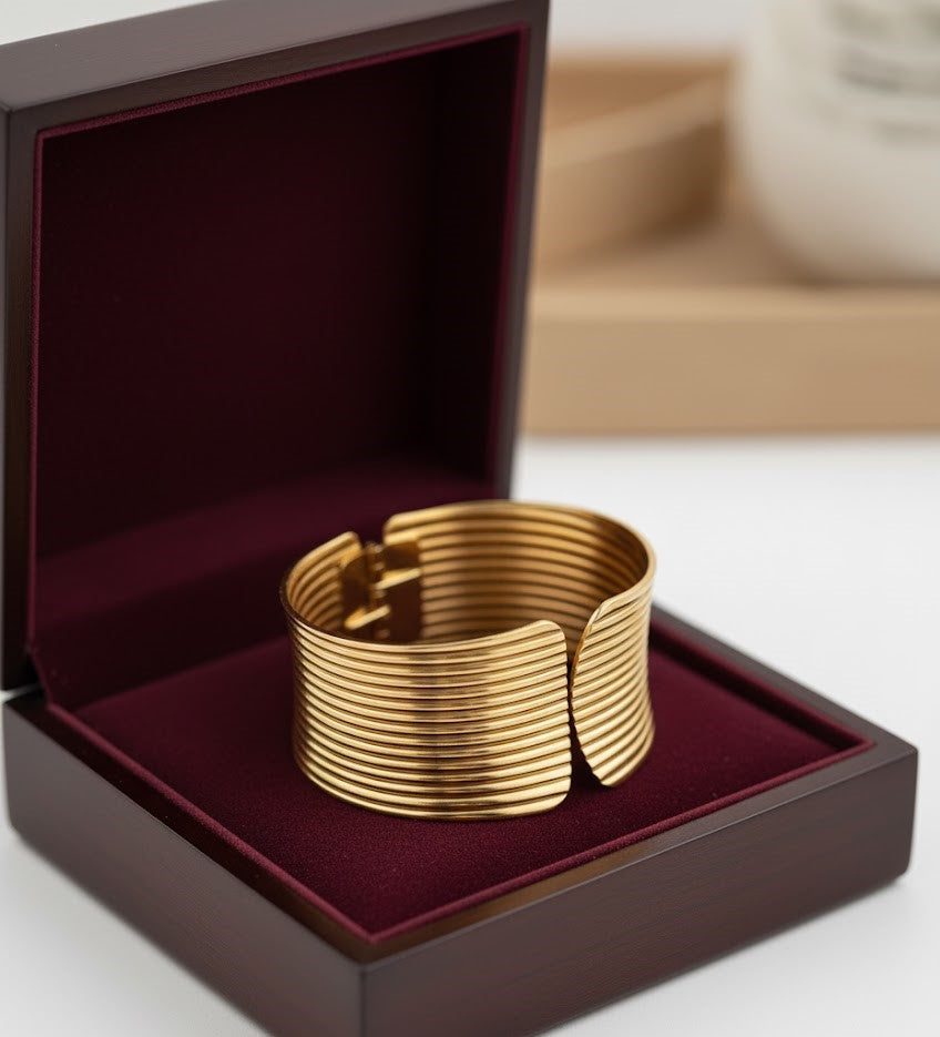 Premium Antique Copper-Finished Wide Cuff Bracelet | Textured Multi-Strand Bangle for Women