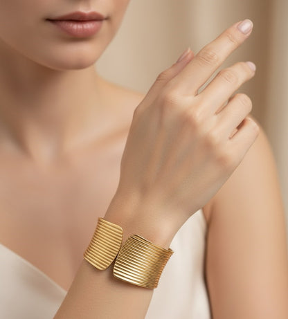 Premium Antique Copper-Finished Wide Cuff Bracelet | Textured Multi-Strand Bangle for Women
