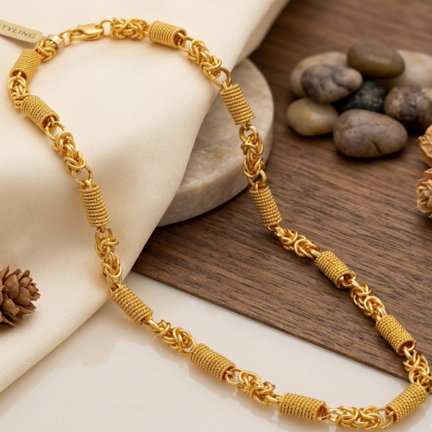 Handcrafted Gold-Plated Byzantine Chain with Textured Barrel Links