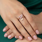 Elegant Rose Gold Leaf & Floral Fine Jewelry Ring with Pink Zirconia Crystals