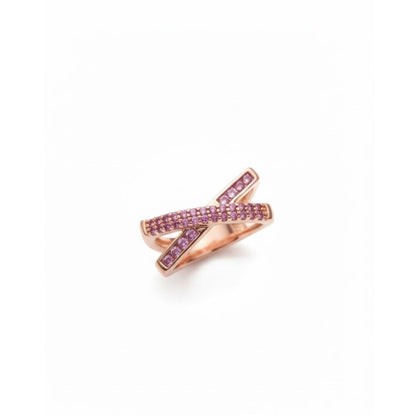 Luxury Rose Gold Intertwined ‘X’ Fine Jewelry Ring with Pink Stones