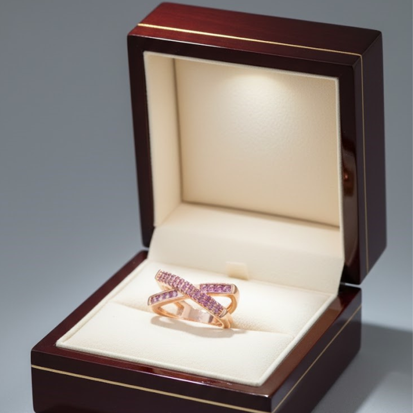 Luxury Rose Gold Intertwined ‘X’ Fine Jewelry Ring with Pink Stones