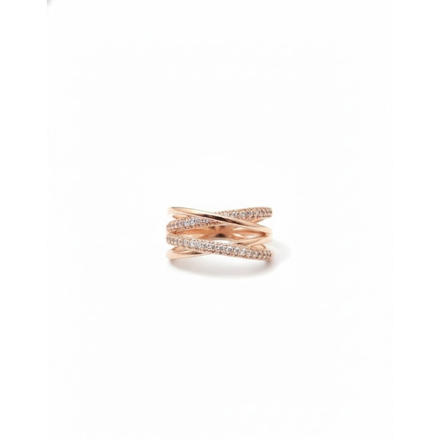 Elegant Rose Gold Intertwined Criss-Cross Fine Jewelry Ring with Sparkling Zirconia