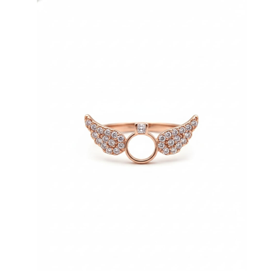 Divine Angel Wings Rose Gold Ring with Sparkling Zirconia