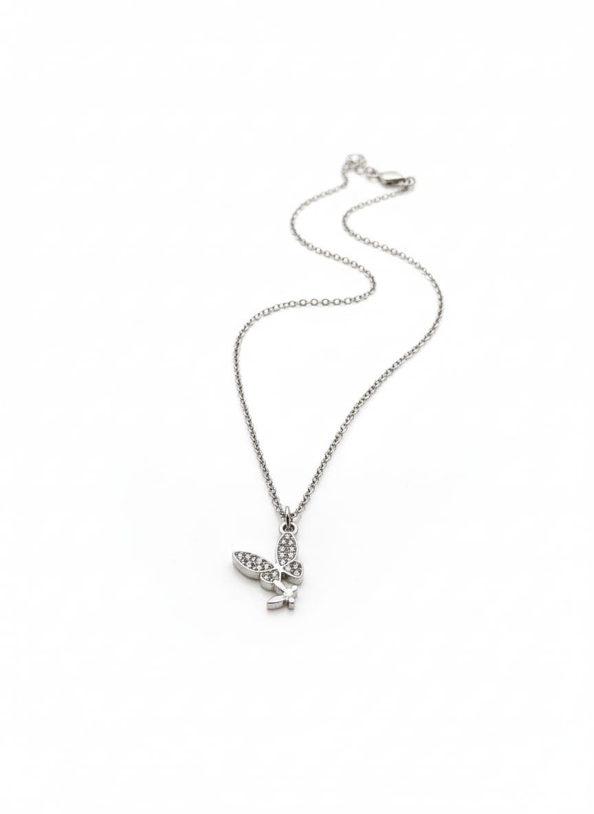 Elegant Butterfly Crystal Pendant Necklace – Premium Silver Finish Fine Jewelry