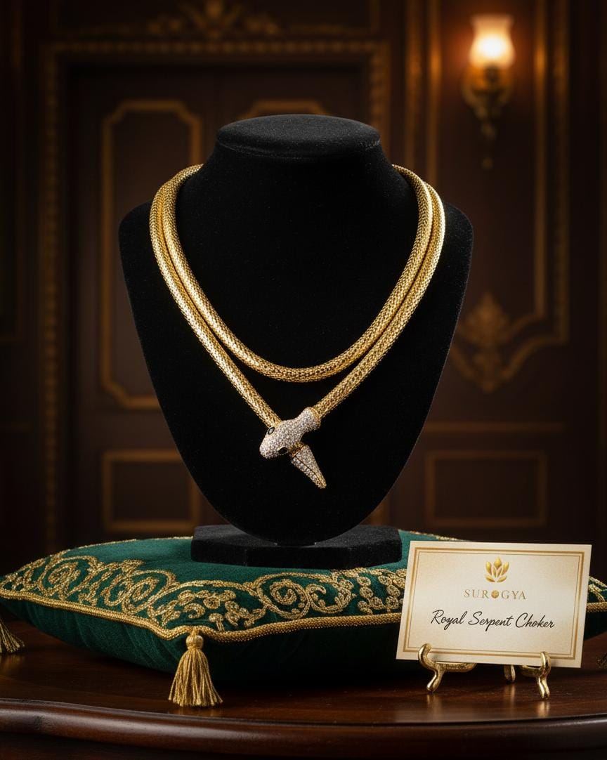 The Royal Serpent Choker – Handcrafted Gold-Finish Mesh Necklace