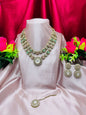 Elegant Two-Layer Kundan Necklace Set with Pastel Stones and Matching Earrings & Maang Tikka